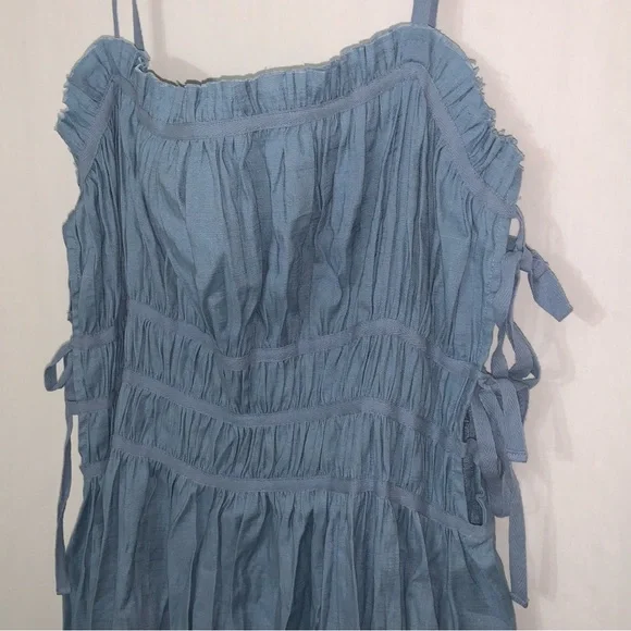CULT GAIA Lola Smocked Linen Midi Dress Blue Steel NWT - Picture 6 of 13